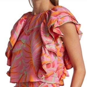 FARM Rio Tropical Ruffle Blouse in Pink and Orange